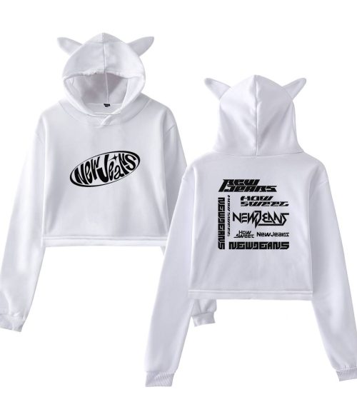 newjeans How Sweet Repeat Logo Cropped Hoodie