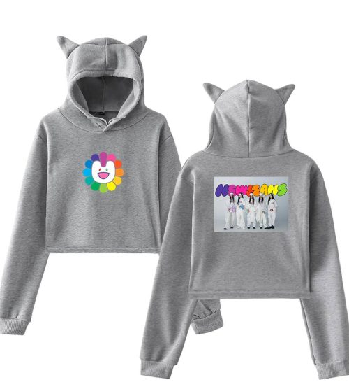 newjeans Murakami Flower X Group Photo Cropped Hoodie